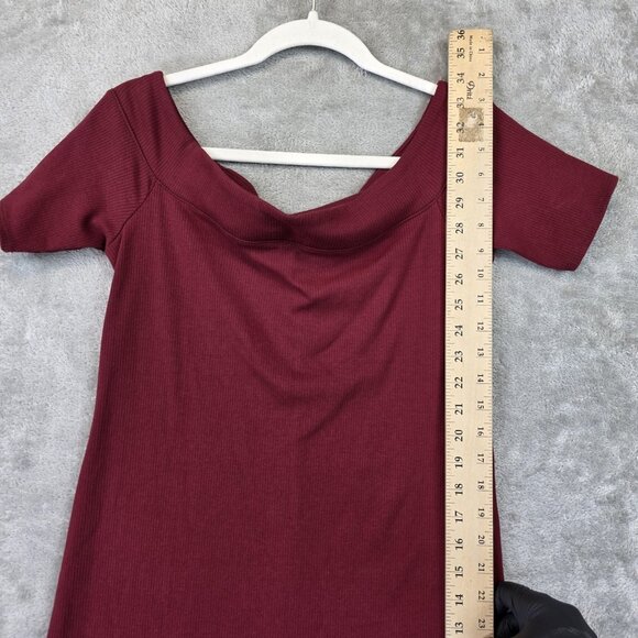 Hollister Dress Womens Large Red Off The Shoulder Ribbed Knit Stretch Bodycon - Picture 2 of 9